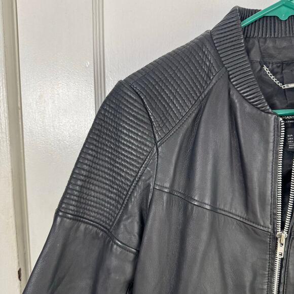 MNG SUIT MANGO 100% Genuine Sheep Leather Bomber Jacket Exposed Silver Zippers S - Picture 9 of 16